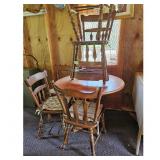 Vintage Wooden Dining Set - Round Table and 4 Chai
