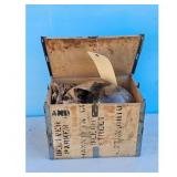 Vintage Prayon Wooden Crate with Metal Accents