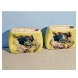 Pair of Vintage Ceramic Koi Fish Planters Vases Ye