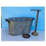 Vintage Galvanized Wash Tub with Brass Stand and S
