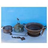 Vintage Metal Kettle, Colander, and Strainer Lot