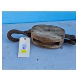 Vintage Wooden Block and Tackle Pulley with Metal