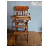 Antique Wooden High Chair with Tray