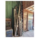 Large amount of wood pieces w/glass Insulators