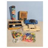 Vintage Toy Lot: Model Cars, Junior Trooper Badge,
