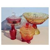 Carnival Glass- Amber and Red Glass Candy Dish, Va