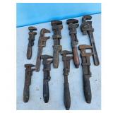 Lot of 9 Vintage Pipe and Monkey Wrenches