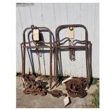 Antique Cast Iron Pulley System /Hay Forks