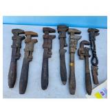 Lot of 7 Vintage Adjustable Pipe Wrenches