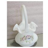 Vintage Fenton Art Glass Hand Painted Basket White