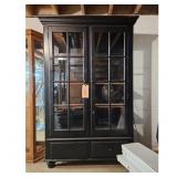 Black Display Cabinet with Glass Doors and Drawer