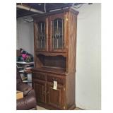 Vintage Oak China Cabinet Hutch with Glass Doors