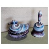 Purple Slag Glass Duck on nest/Slag Glass Bell