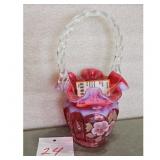 Fenton Glass Cranberry Opalescent Basket