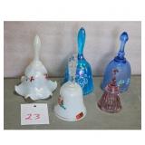 Set of 5 Decorative Glass Bells - Blue, Pink, and