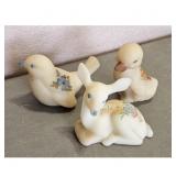 3 Frosted Fenton Glass Figurines: Deer/Bird/Duck