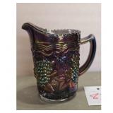 Vintage Purple Carnival Glass Pitcher Grape Patter