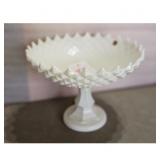 Vintage White Milk Glass Hobnail Compote