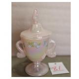 Vintage Iridescent Glass Candy Dish with Lid
