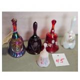 Fenton Carnival Glass Hand Painted Bells Set of 5