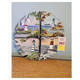 Hand-Painted Saw Blade Wall Art with Lighthouses