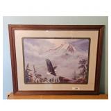 Framed Print "Eagle Over Mountains" Signed by Hi