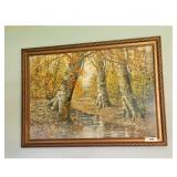 Framed Autumn Forest Landscape Painting