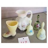 Vintage Fenton Glass Hobnail Boot & Bells