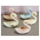 Set of 5 Vintage Frosted Fenton Glass Swan Figurin