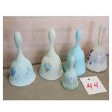 Set of 5 Vintage Frosted Fenton Glass Bells