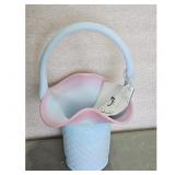 Fenton Glass Basket Pink and Blue Iridescent