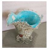 Murano Art Glass Vase Turquoise Speckled