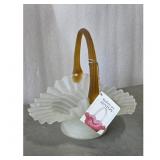 Fenton Art Glass Frosted White Ruffled Basket