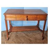 Antique Oak Side Table with Drawer and Shelf