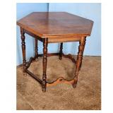Antique Hexagonal Pedestal Side Table