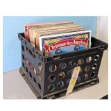 Lot of Vinyl Records in Black Crate