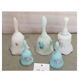 Set of 5 Vintage Fenton Art Glass Hand Painted Bel