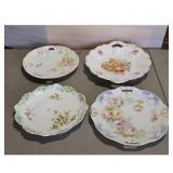 Set of 4 Vintage German Porcelain Plates with Flor