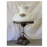 Vintage Floral Rose Milk Glass Hurricane Lamp