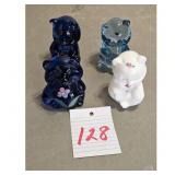 Set of 4 Glass Bear Figurines - Blue, Light Blue,