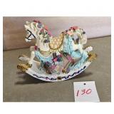 Vintage Musical Rocking Horse Figurine with Flower