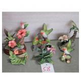 Set of 5 Porcelain Hummingbird Figurines with Flow