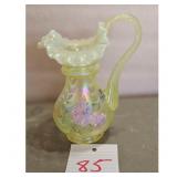 Vintage Hand Painted Iridescent Glass Pitcher with