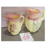 Fenton Art Glass Yellow Satin Glass Pitchers Hand