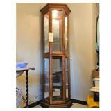 Vintage Oak Curio Display Cabinet with Glass Doors
