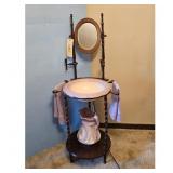 Antique Wash Stand with Pitcher and Mirror