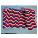 Crocheted Chevron Blanket Red White Blue