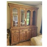 Vintage Oak China Cabinet Hutch with Glass Doors a