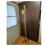 Vintage Wooden Hall Tree with Metal Hooks