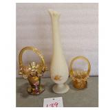 Fenton Art Glass Baskets and Bud Vase Set